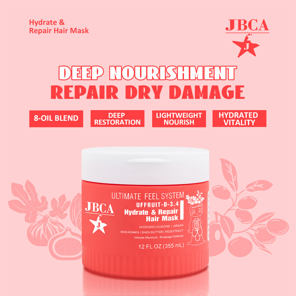 hydrating and repairing hair mask jar on pink background
