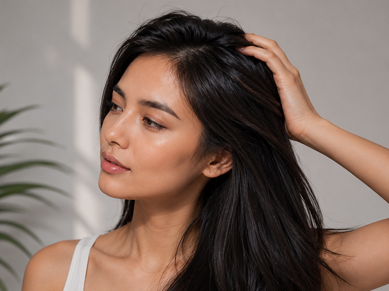 Woman with clean healthy scalp and smooth refreshed hair