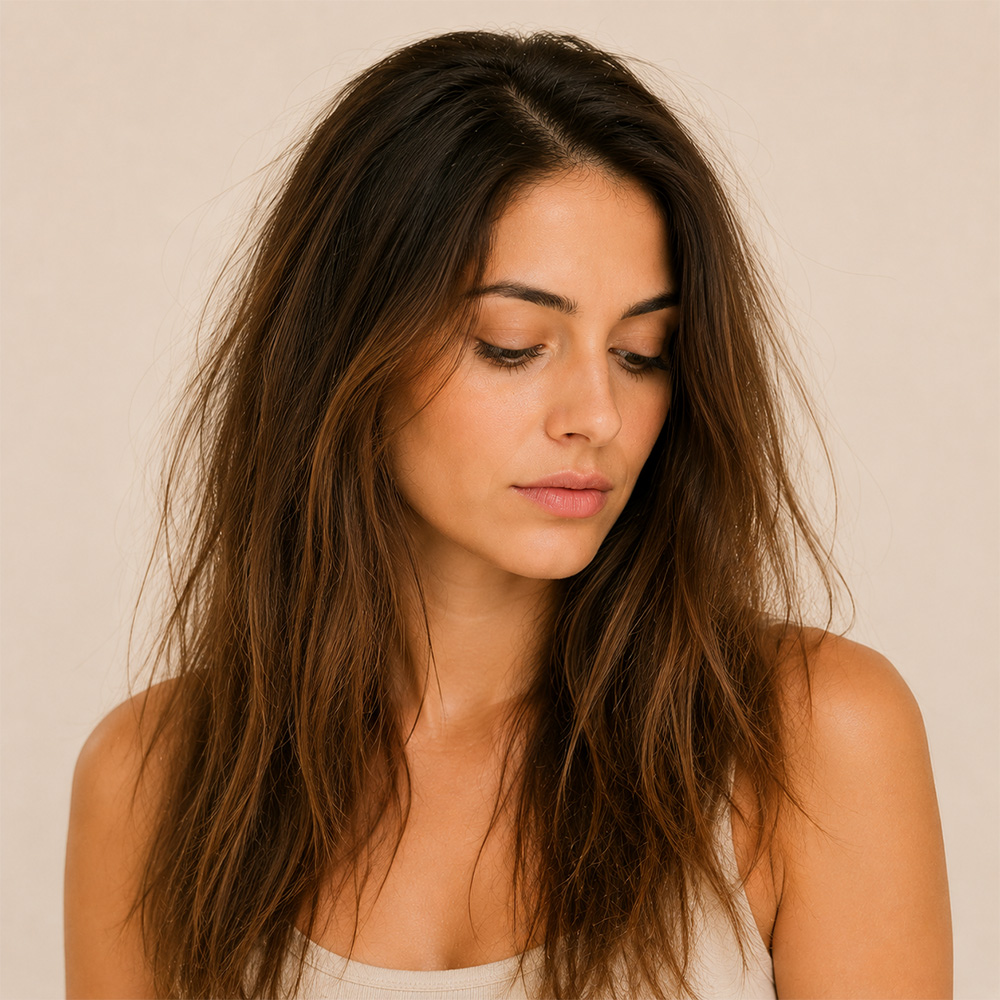 Before dry dull dehydrated hair flat appearance
