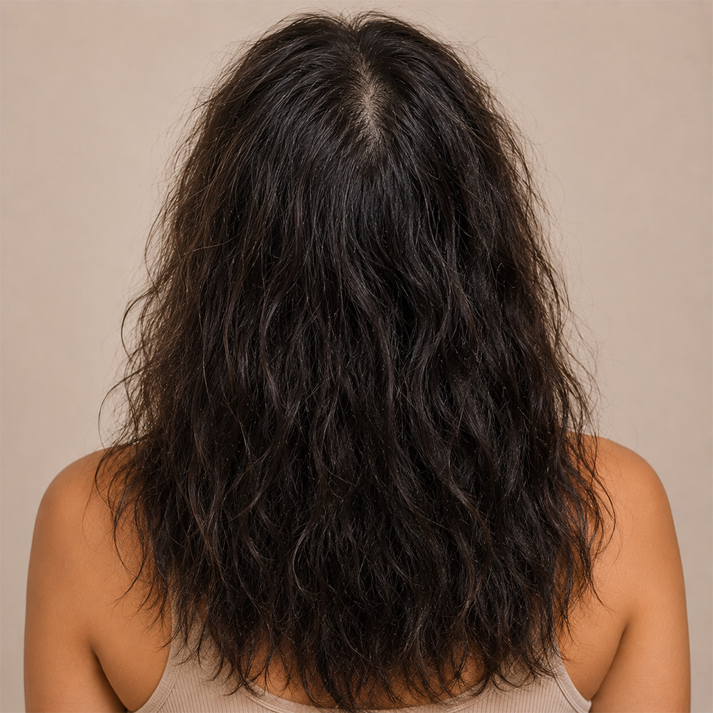 Before dry rough hair and scalp