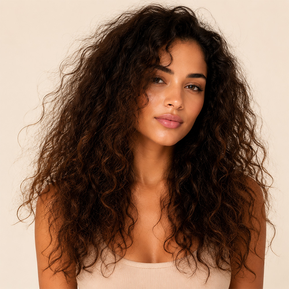 Before dry tangled curls lack softness and definition prep stage