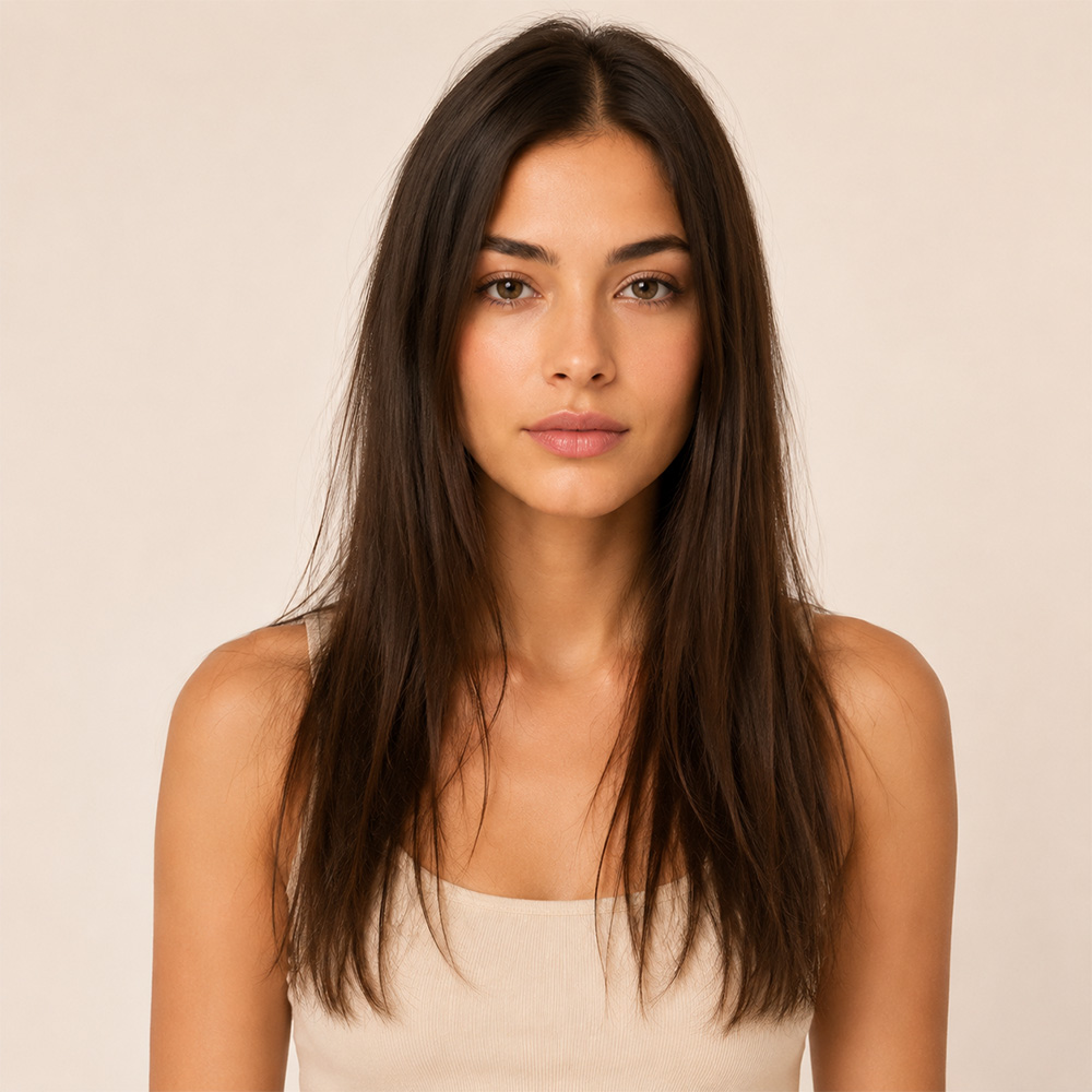 Before flat straight hair lack volume density weak appearance