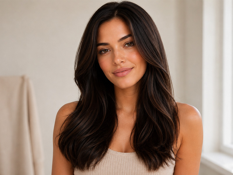 Woman with soft smooth frizz controlled hair