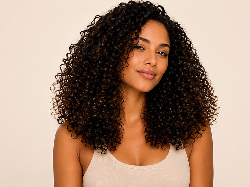 Woman with soft detangled prep ready curls