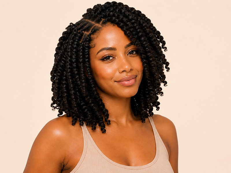Woman with defined twist outs and coils