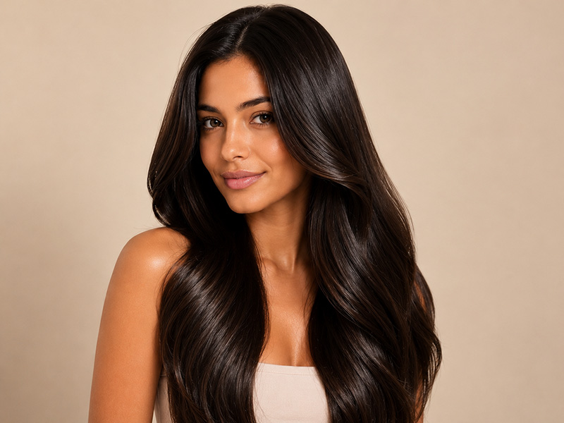 Woman with smooth hydrated healthy-looking hair