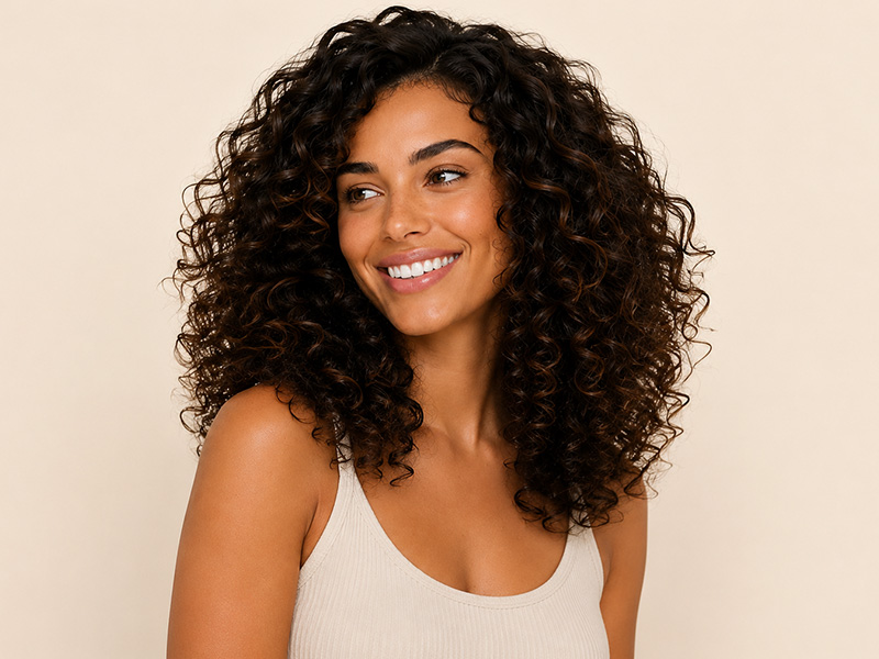 Woman with weightless bouncy defined curls