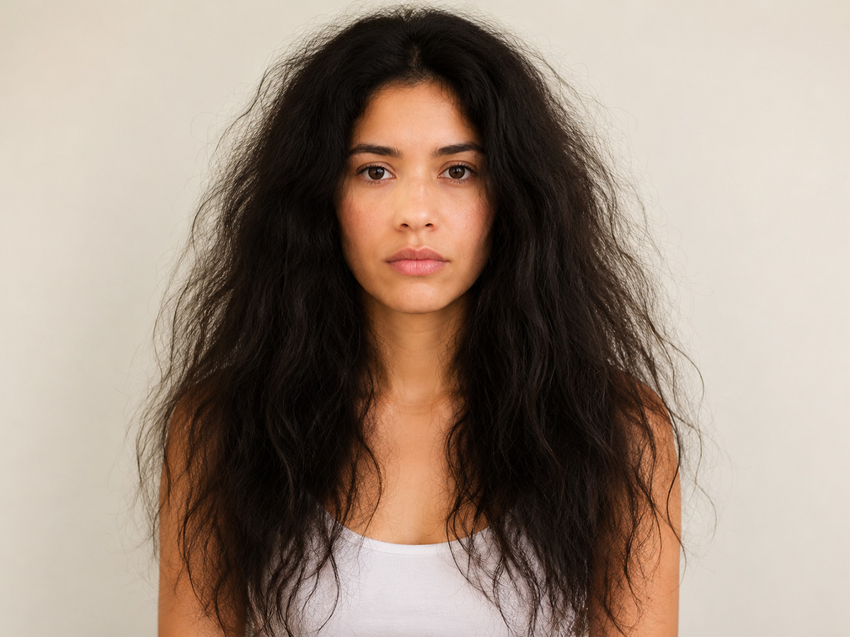 Before frizzy uncontrolled hair