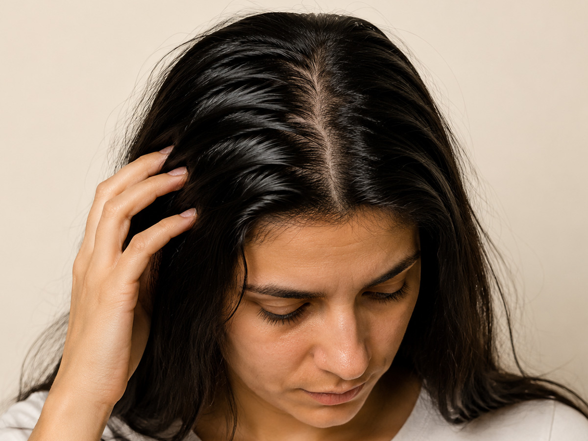 Before unbalanced scalp and oily hair